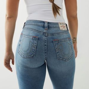 True Religion Jennie Mid Rise Curvy Skinny Jean Sky Light Wash Size 27